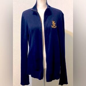 Ralph Lauren Preppy Y2K full zip blue cardigan90s with gold logo .Size L